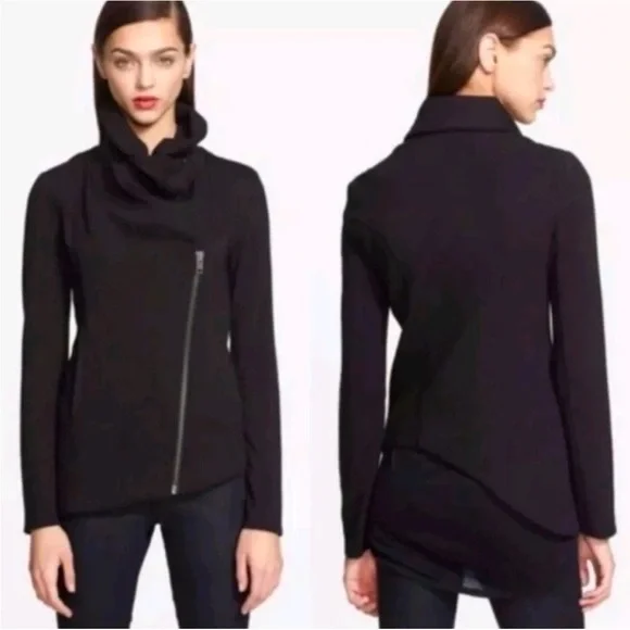 Helmut Lang Black Asymmetrical Drape Front Moto Jacket - Picture 2 of 8